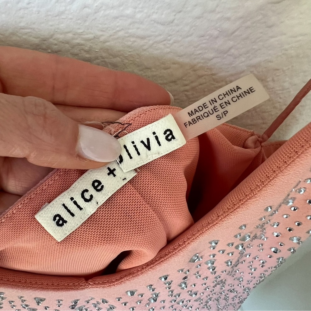 NWT Alice & Olivia Rhinestone Tank Top Bodysuit in Pink - Picture 4 of 4